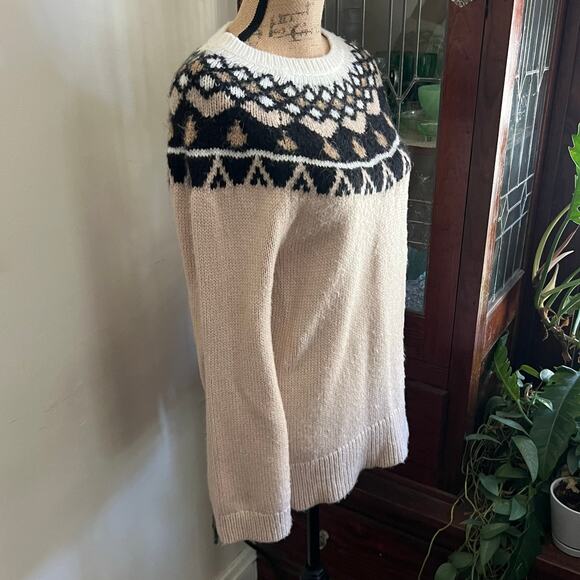 Anne Taylor Cream & Beige Icelandic Fair Isle Sweater Size MP Chunky Coastalchic - Picture 4 of 17